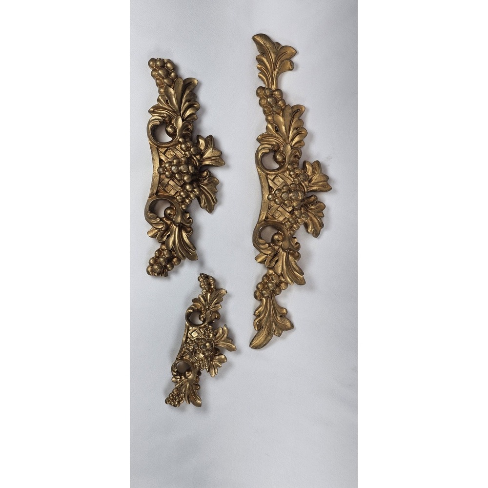 Vintage Syroco Gold Homco Style Wall Plaques Grapes Leaves Hollywood Regency